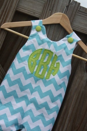 Aqua chevron longall with lime applique monogram by Gigi Babies