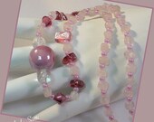 Mauve Pink Vintage Pearl Crystal Glass Necklace