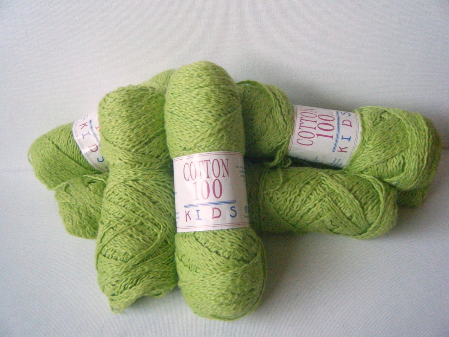 DE-STASH lot of 7 Lime Green Berroco Cotton 100 Kids Yarn