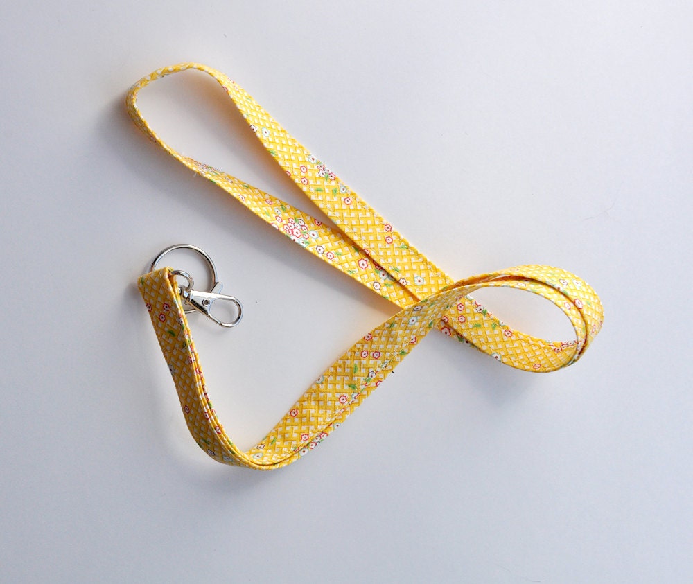 Lanyard ID Badge Holder -  Yellow with tiny white flowers