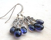 Chandelier Earrings Iolite, Petite Dangling Blue Gemstone Earrings Sterling Silver