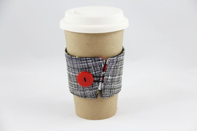 Reversible Coffee Cup Sleeve - Love Tattoo and Crosshatch - Ready to Ship