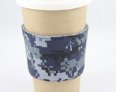 Reversible Coffee Cup Sleeve - Blue Digital Camouflage - Ready to Ship