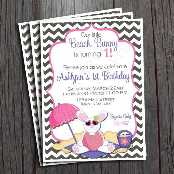 Beach Bunny Birthday Invitation - FREE Thank You Card Included Il_570xn
