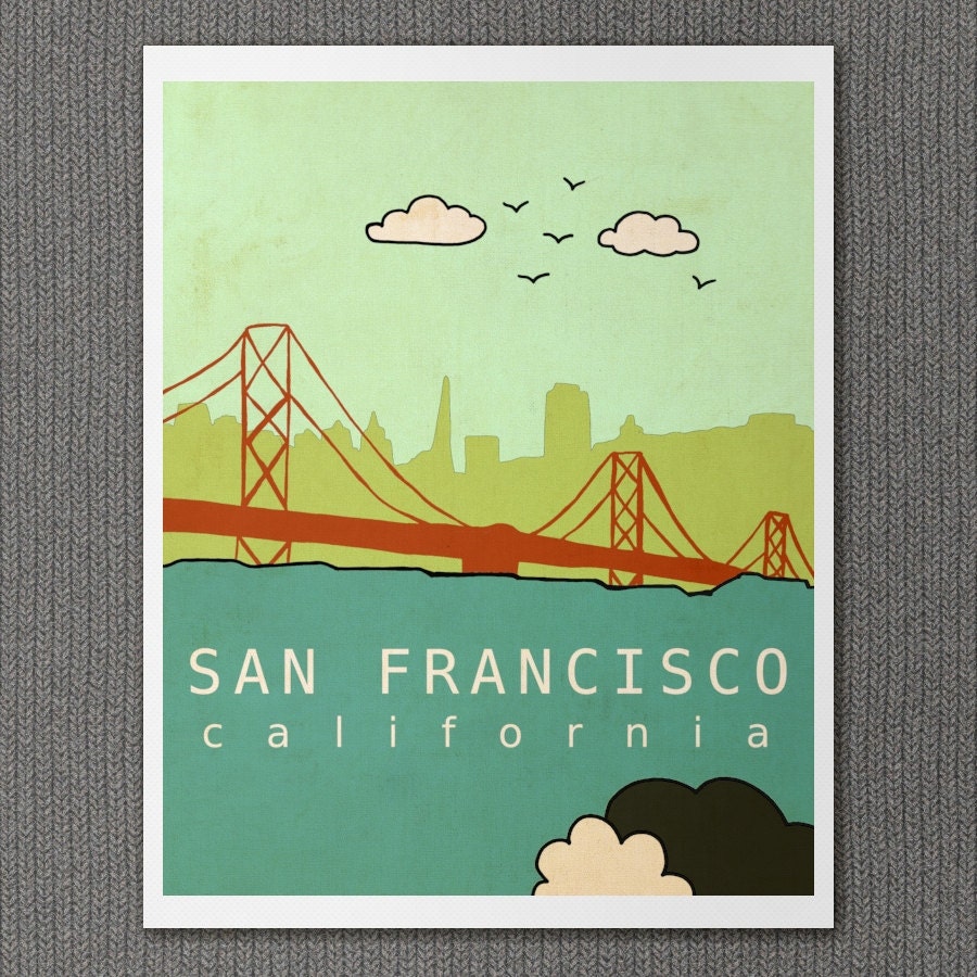 Home Decor Wall Art Affordable Fine Art Print - San Francisco No.1 8x10 - Nursery Children Decor Travel City Skyline Typography Poster