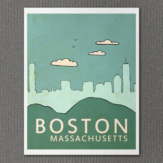 Boston Massachusetts 16x20 / Modern Baby Nursery Decor, LARGE Typography Poster, Giclee, Illustration, American Travel Theme, Digital Print