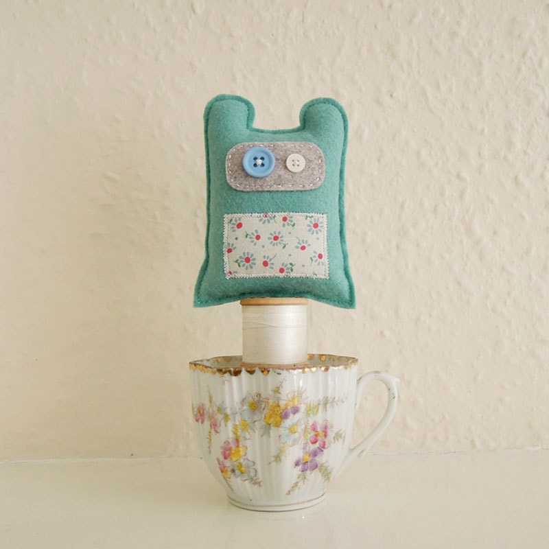 Mint Green & Grey Miniature Monster Plush Toy