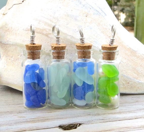 Sea Glass Necklace Vial Cobalt Ocean Blue