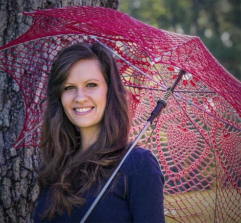 48" Red Lace Crochet Pineapple Flower UMBRELLA Parasol, Summer Wedding- Made to Order