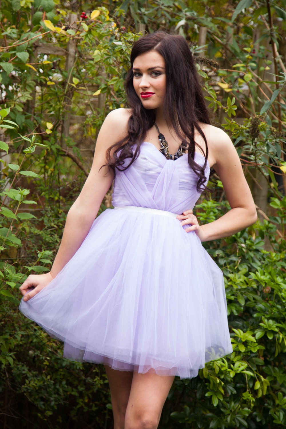 Romantic Lilac, Pastel Purple hand pleated, sweet heart tulle short prom dress - Wedding, Evening  - FREE Shipping