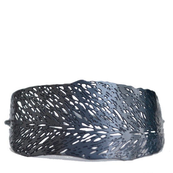 Feather lace cuff bracelet, Brides bracelet, oxidized silver, silver or gold plating