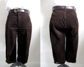 Dark Brown 1970s Gaucho Jodhpur Corduroy Pants Size 30 Small