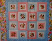 Baby Girl Quilt Wall Hanging Pastel Floral Cherry Blossom