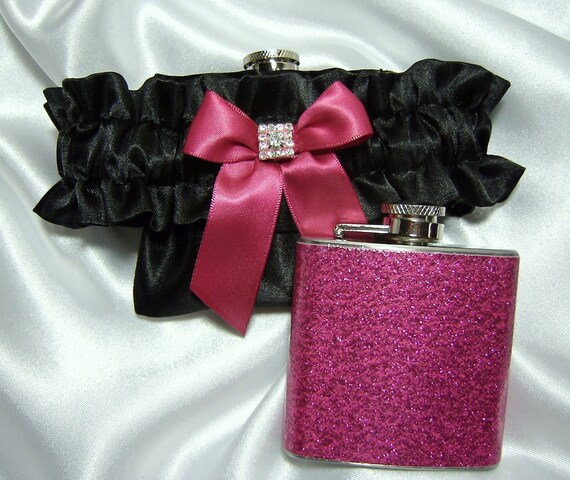Flask Garter - Bachelorette Party Set Flask Garter Set - Includes Garter and Hot Pink Flask and Funnel