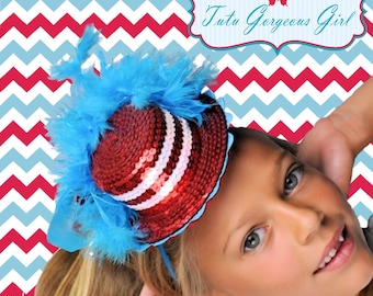 Dr Seuss Mini Top Hat...Red, White, Turquoise...Headpiece, Fascinator...Halloween, Dance Recital, Photo Prop . . .  MAD ABOUT SEUSS