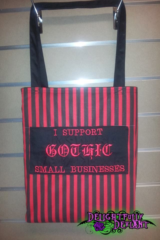 Gothic Reusable Tote/ Shopping Bag (Black and Red Stripe)