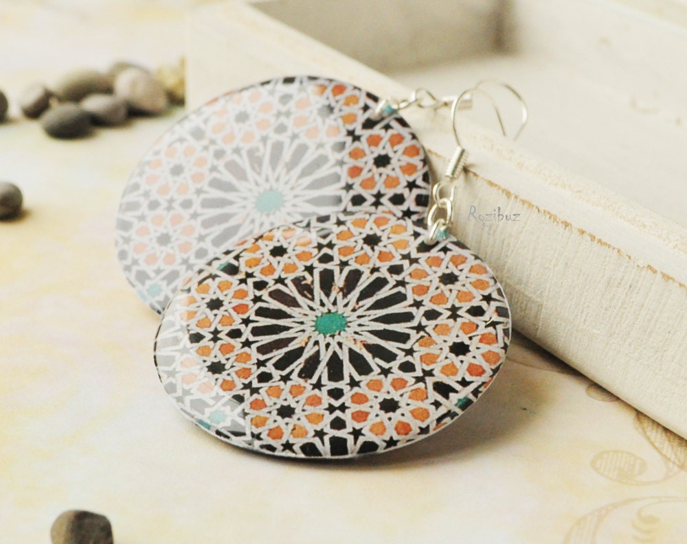 Mosaic earrings -  moroccan earrings, marrakesh earrings, ornament jewelry, black, gift idea for her - made to order