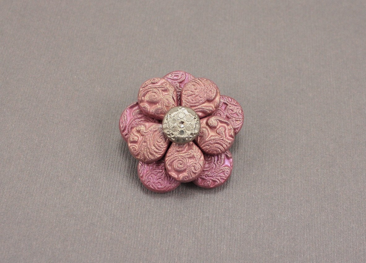 Flower Brooch Silver Gold Pink Peach Flower Pin Shabby Chic Jewelry