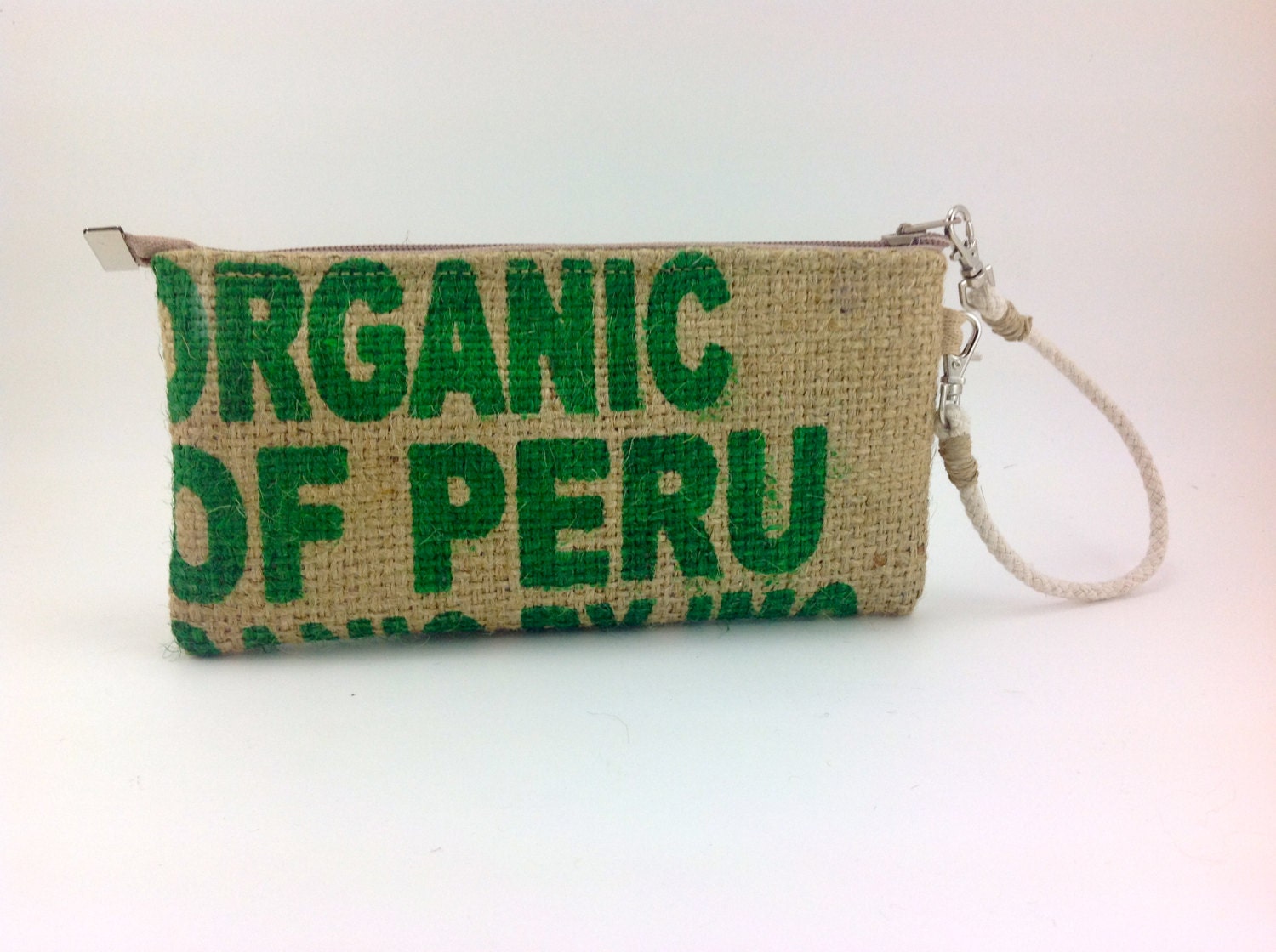 Wristlet - Vegan Wristlet - Handmade Burlap Wristlet - Burlap Zipper pouch Coffee Bean Sack Wristlet - Large Zipper Pouch - Ready to Ship