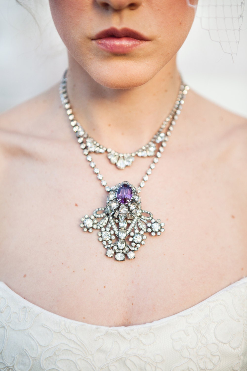 Signature Double Strand Purple & Clear Rhinestone Necklace