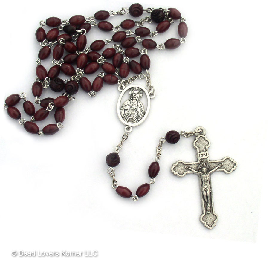 Oval Wooden Bead Rosary Scapular Center