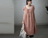Loose Fitting Long Maxi Dress - Summer Dress in Soil Orange - (0329)Short Sleeve Linen Sundress for Women