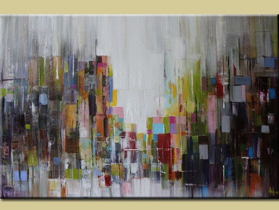 ORIGINAL abstract painting ORIGINAL painting abstract landscape Modern Contemporary cityscape Abstract art colorful