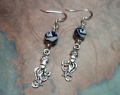 Blue and White Squid Earrings - Ceramic Beaded Squid Charms