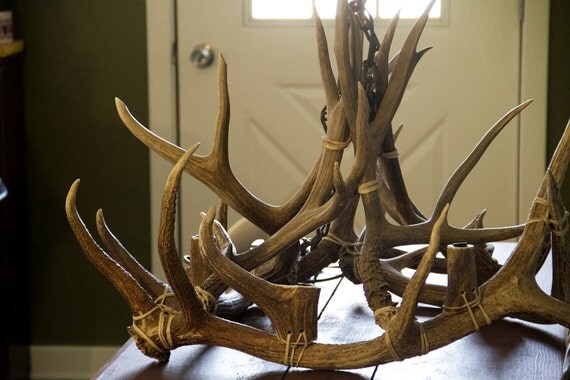 Buy rustic lighting - Vintage Elk Antler Chandelier - Rustic Lighting