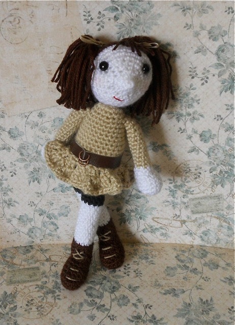 Crochet Doll  Cute Amigurumi Girl with Brown Skirt