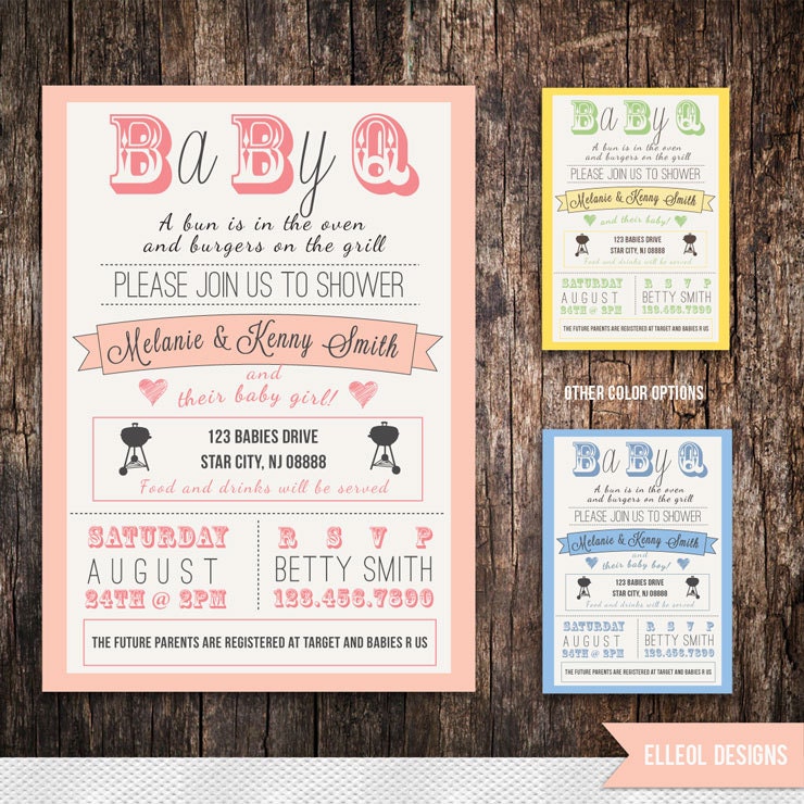 couples Baby Shower BBQ  invitation - boy girl gender neutral