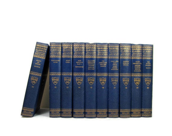 Vintage Blue Harvard Classics, blue  vintage decorative books, wedding decor, home decor, and vintage  photo prop,