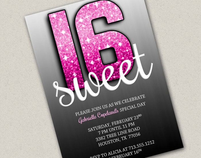 Glittery Sweet 16 on Black and White Il_570xn