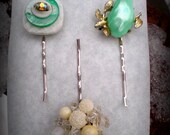 Sea Foam Green Pearl Bridal Bobby Bobbie Pin Trio