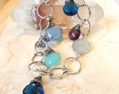 Recycled Silver Hand Made Chain Gemstone Bracelet, Wire Wrapped Chalcedony, Quartz, Bezel Set, DESIGN YOUR OWN - Choose Your Colors