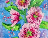 Watercolor Hollyhocks Batik by Artist Martha Kisling