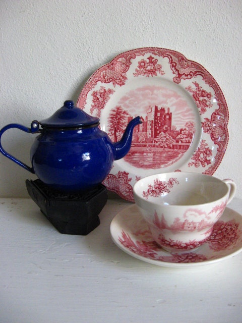 French Blue Enamel tiny Tea Coffee Pot French Country Style