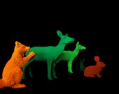 Woodland Friends from 2089 8X10 art print futuristic neon animals racoon deer rabbit