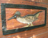 Greater Roadrunner 40" x 19" chainsaw sculpture wood framed carving desert cuckoo bird patio deck home decor southwestern sculpture