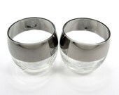 2 Mid Century Roly Poly Cocktail Glasses Mad Men Dorothy Thorpe Style With Thick Silver Band