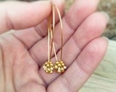 Golden drop earrings. handmade beaded bead. Minimalist rustic Nature inspired jewelry
