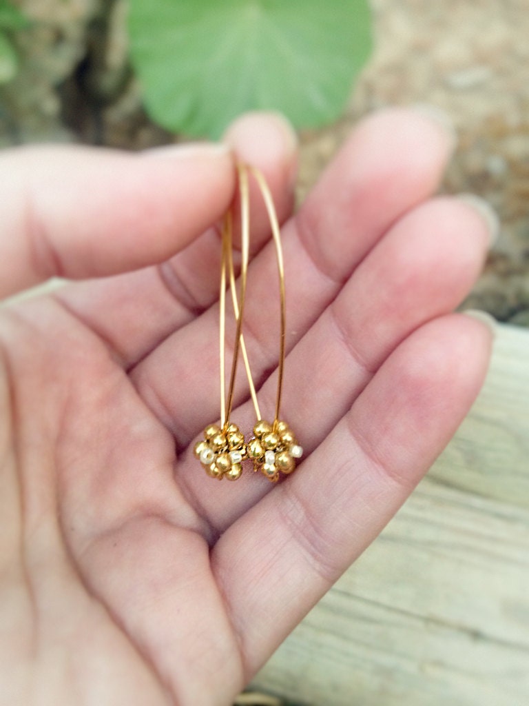 Golden drop earrings. handmade beaded bead. Minimalist rustic Nature inspired jewelry