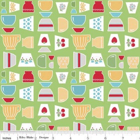 Riley Blake Bake Bowls in Green Bake Sale Cottons C3431 Green One Yard