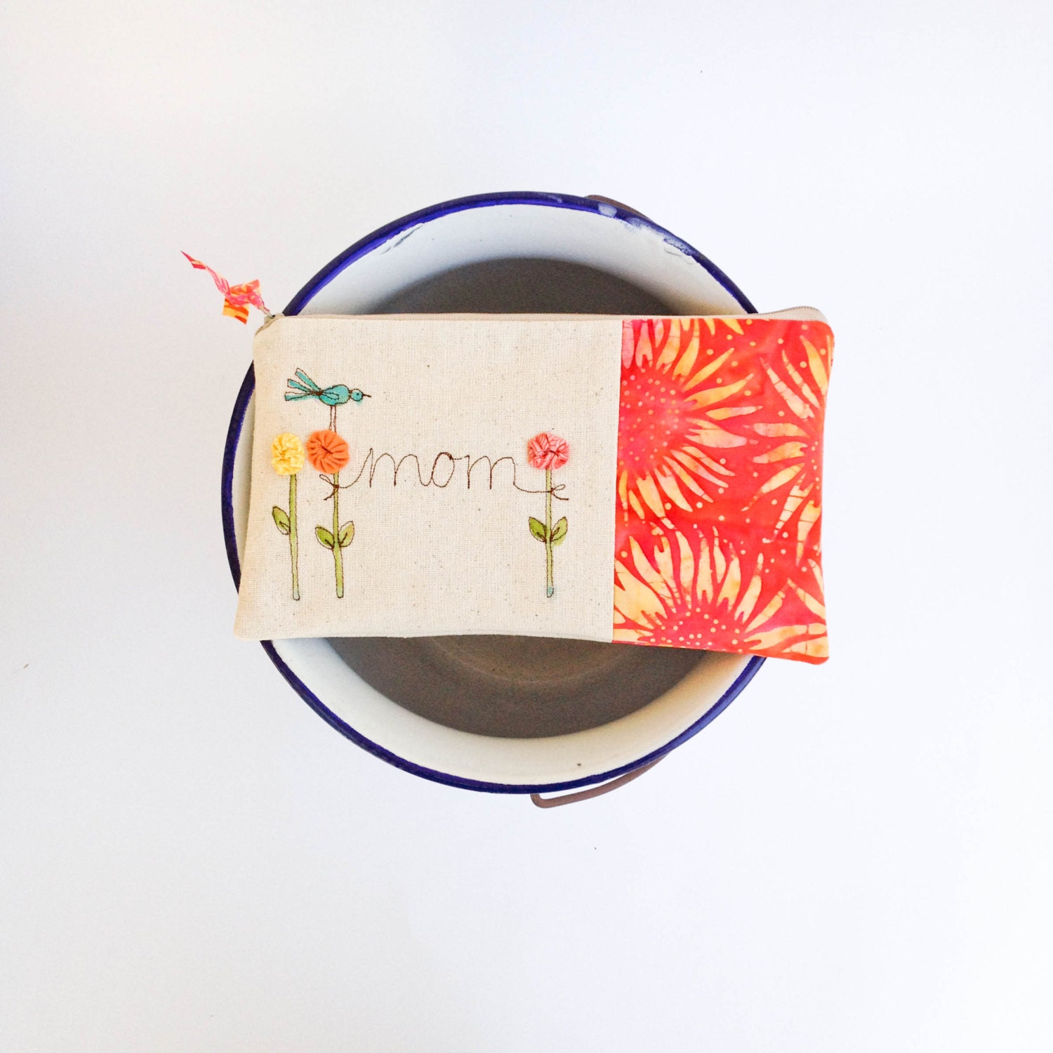 personalized gift for mom, personalized clutch, bright orange sunflowers, birthday gift, MADE TO ORDER by mamableudesigns