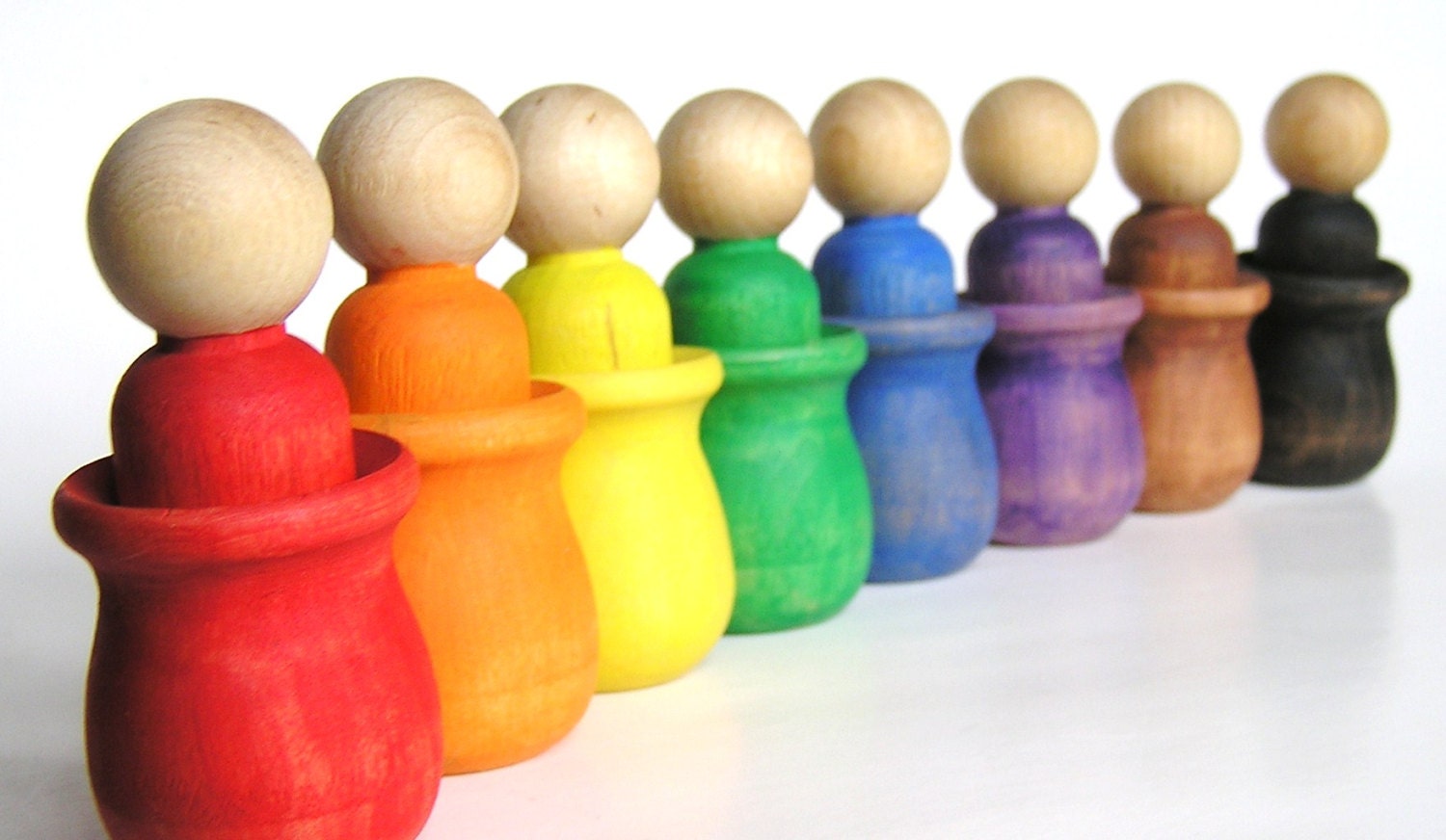 NEW and IMPROVED- Waldorf Wood Toy-Rainbow  Peek-a-Boo Men- Educational Montessori Toy