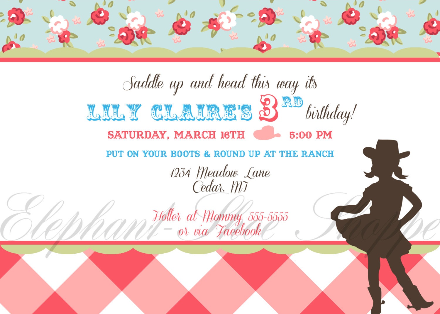 Classy Cowgirl Invitation (2 variations) Digital file pdf - 5x7
