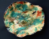 Contemporary Ceramic Centerpiece Art Tray Abstract Green Earth Tone Clay Vessel Pottery Candle Holder Organic Rustic Dish