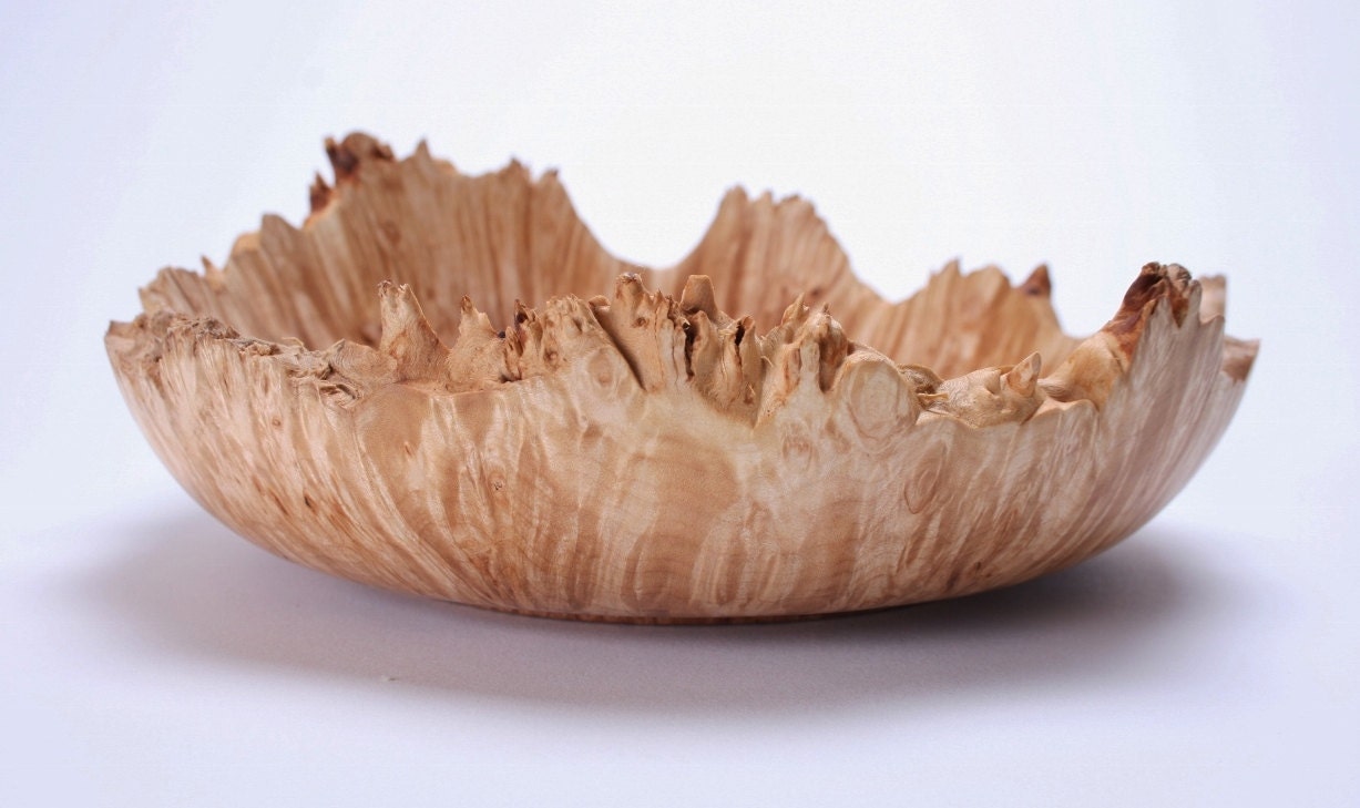 Natural Edge Birdseye Big Leaf Maple Burl Wooden Bowl 1020