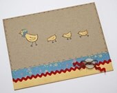 Handmade Greeting card - Chickens on farm - Vintage country look