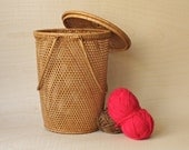 Mid Century Modern Wicker Lidded Basket
